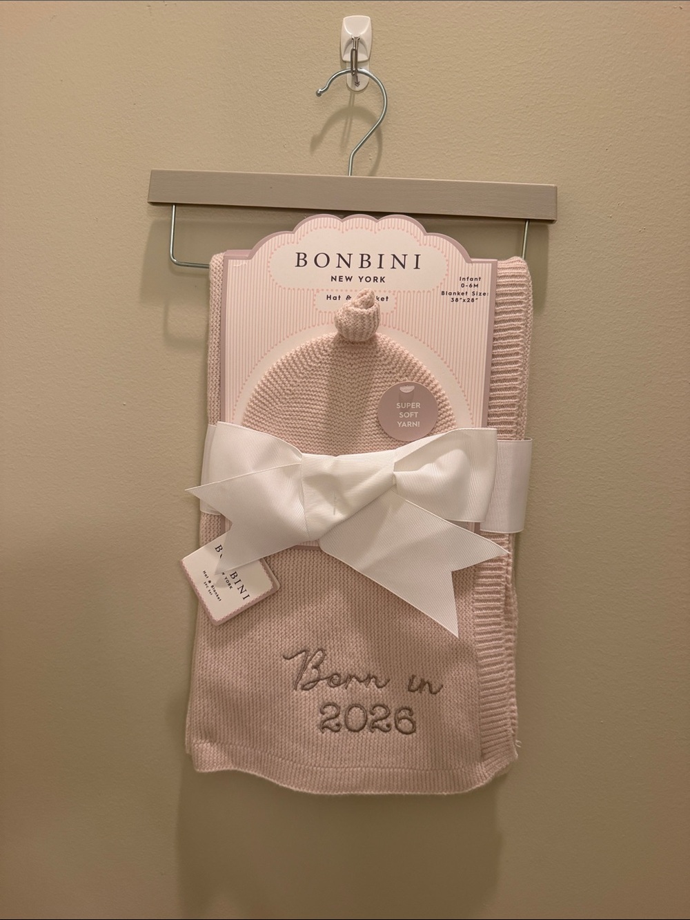 Bonbini Born in 2026 Baby Blanket & Hat Set - Pale Pink